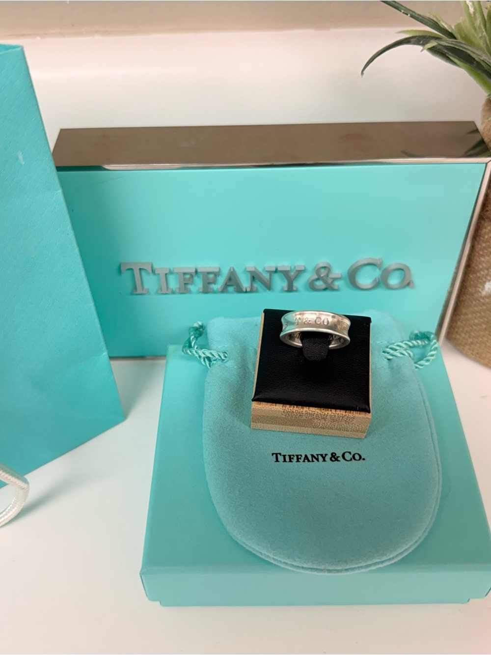 Tiffany & Co. Sterling Silver Ring with Tiffany Blue Accents